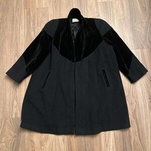 Vintage 1980s black wool and velvet swing coat large